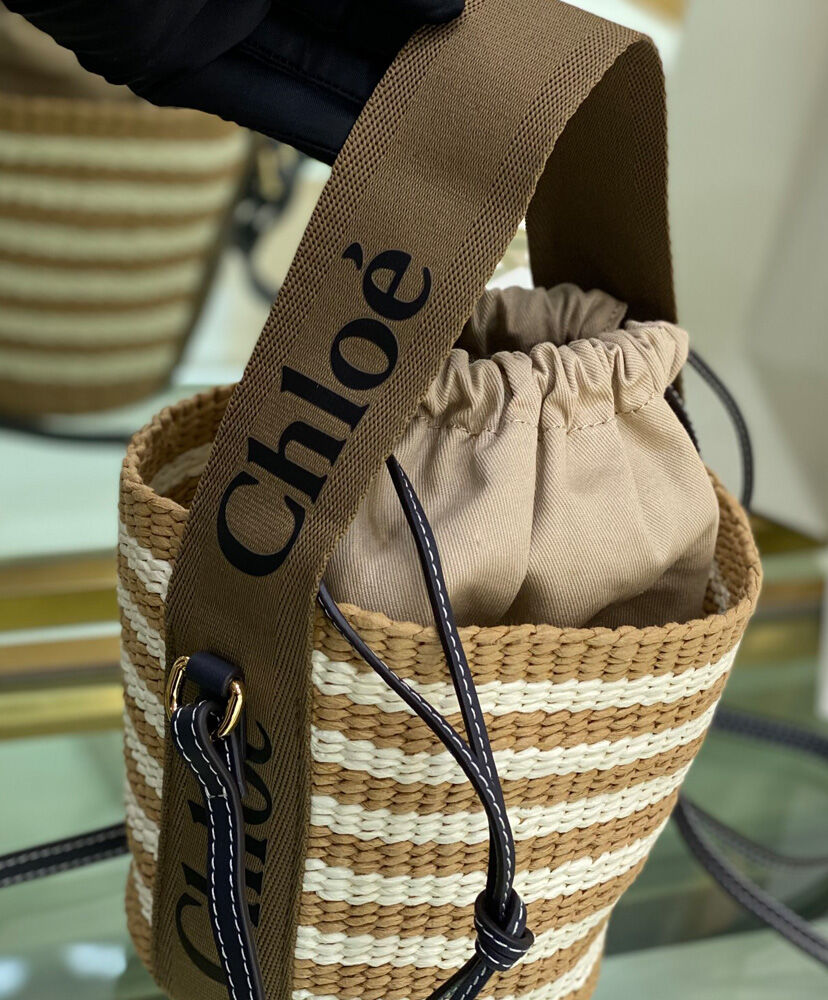 Chloe Small Woody Basket Handbag Canvas with Leather Khaki